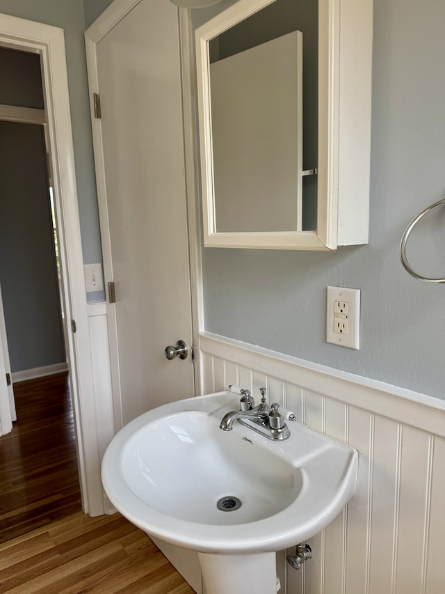 bathroom featuring sink and wood-type flooring