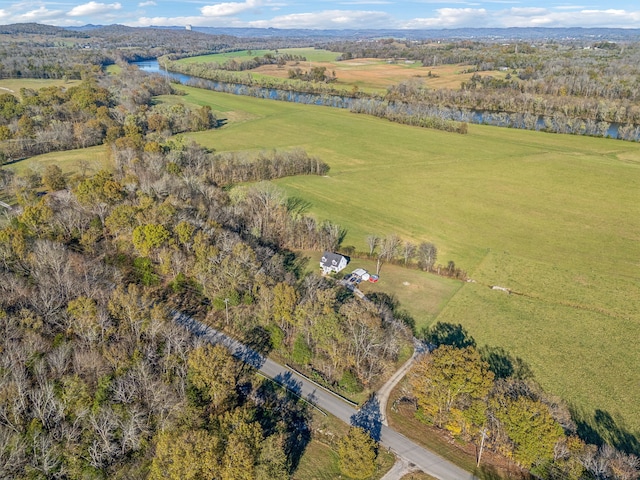 aerial view featuring a water view and a rural view