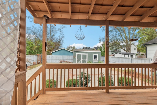 deck with a shed