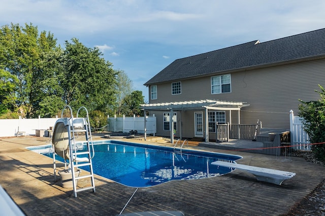 101 Brookstone Dr, Burns, TN 37029 - view of pool with a pergola, a water slide, a fenced backyard, and a deck
