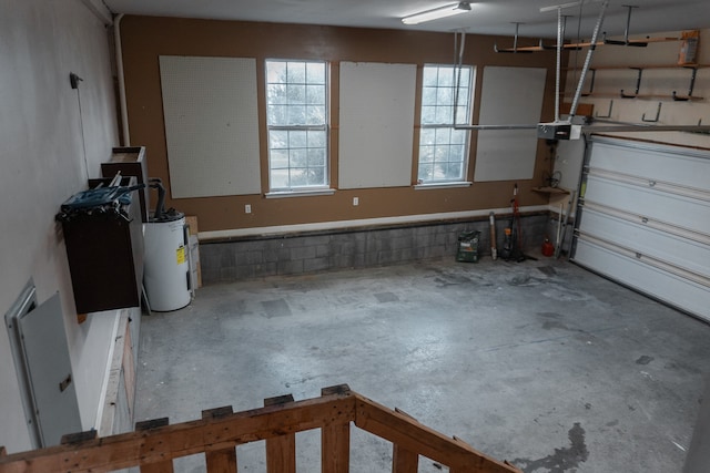 garage featuring water heater