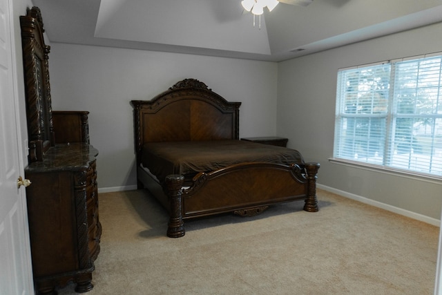 101 Brookstone Dr, Burns, TN 37029 - bedroom with baseboards, ceiling fan, vaulted ceiling, and light colored carpet