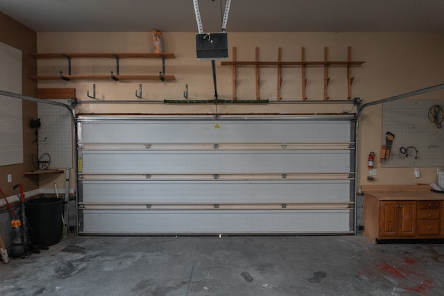 garage with a garage door opener