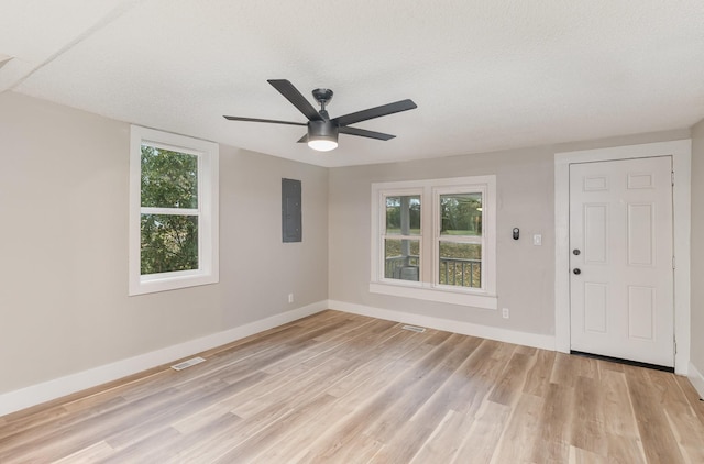 1828 S Main St, Columbia, TN 38401 - foyer featuring electric panel, baseboards, light wood-style flooring, and ceiling fan