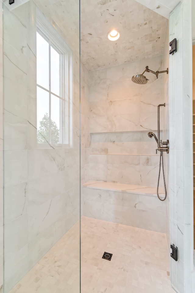 bathroom featuring a shower with shower door