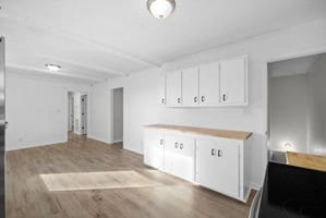 kitchen featuring white cabinets and light hardwood / wood-style flooring