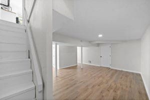 basement with light wood-type flooring