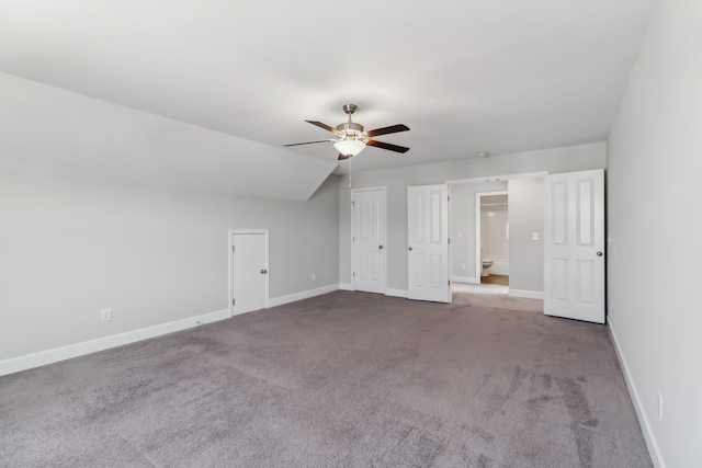 bonus room featuring light carpet, lofted ceiling, and ceiling fan