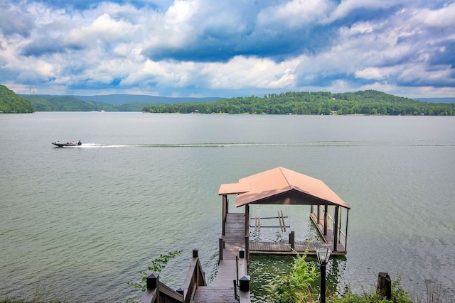 view of dock with a water view