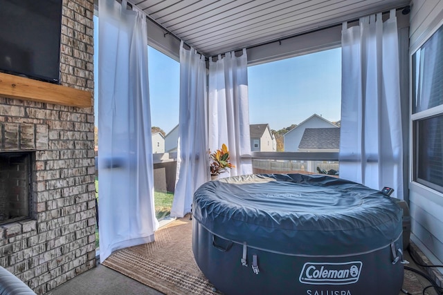 bedroom with wood ceiling and carpet floors