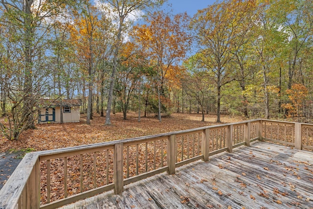 wooden deck with a storage unit