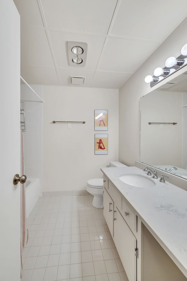 full bathroom with vanity, toilet, shower / bath combination, and tile patterned floors