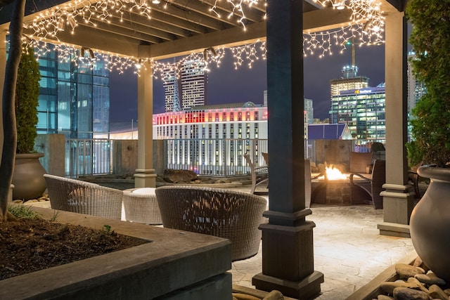 view of patio at twilight