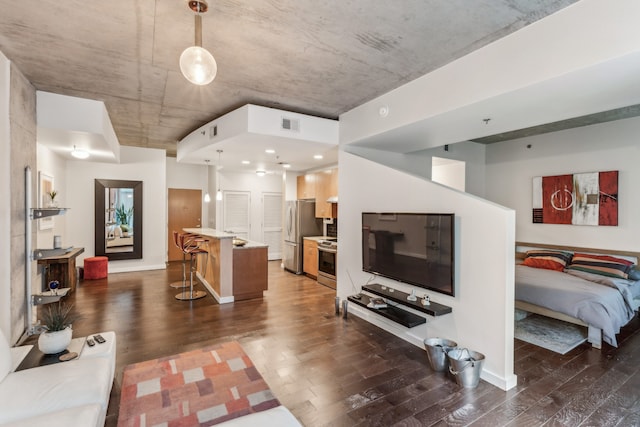 living room with dark wood-type flooring