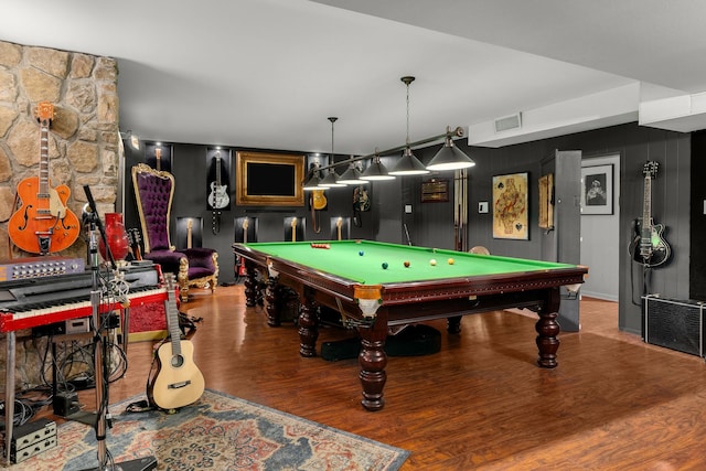 rec room featuring hardwood / wood-style floors and pool table