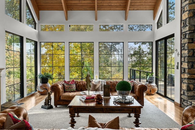 sunroom / solarium with wooden ceiling and plenty of natural light