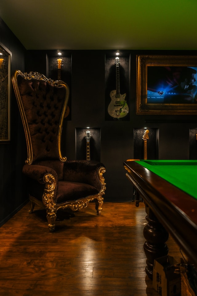 playroom featuring wood-type flooring and pool table