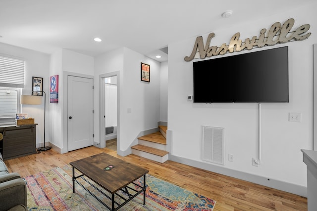 living room with light wood-type flooring