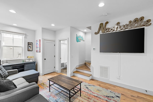 living room featuring light wood-type flooring