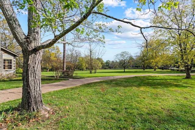 view of property's community featuring a lawn