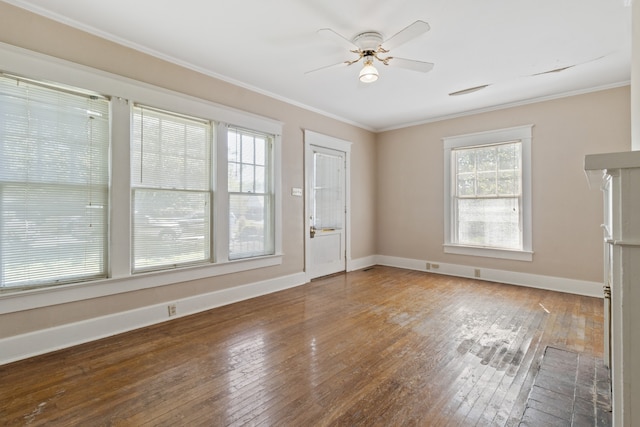 interior space featuring hardwood / wood-style floors, ceiling fan, and a wealth of natural light