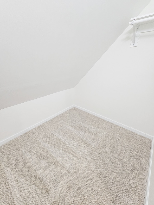 walk in closet featuring carpet flooring and vaulted ceiling