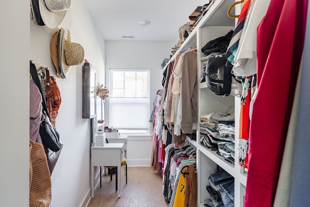 spacious closet with hardwood / wood-style flooring