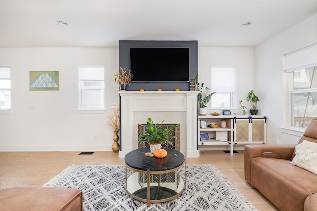 living room featuring light wood-type flooring