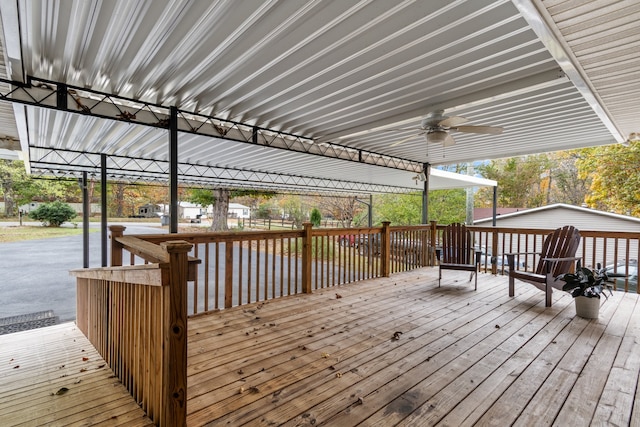 wooden deck with ceiling fan