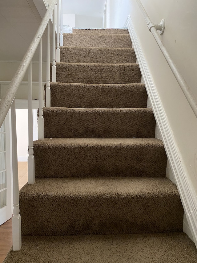 stairs with hardwood / wood-style flooring