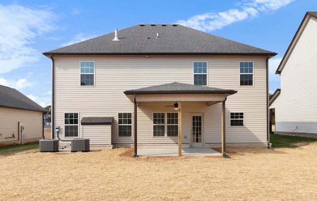 back of house with a patio, ceiling fan, and central AC