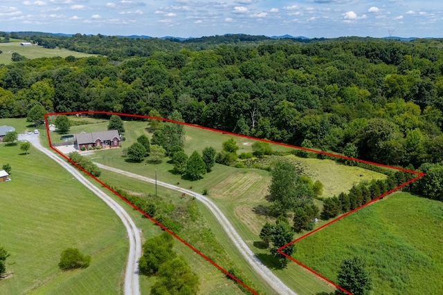 birds eye view of property with a rural view