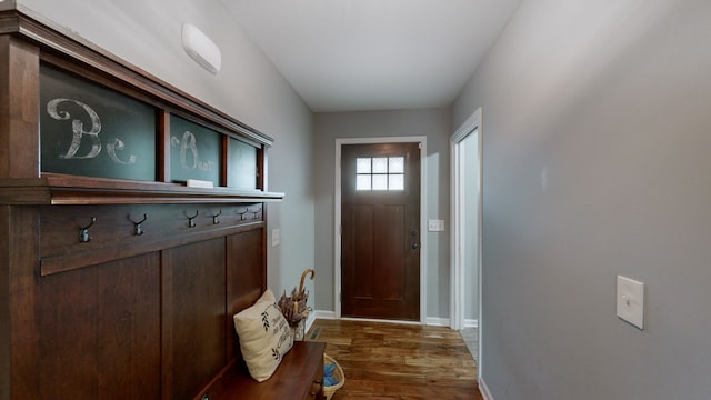 mudroom with dark hardwood / wood-style floors