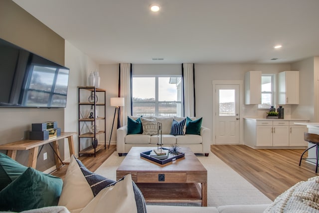 living room with light hardwood / wood-style floors