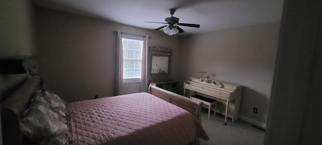 bedroom featuring carpet flooring and ceiling fan