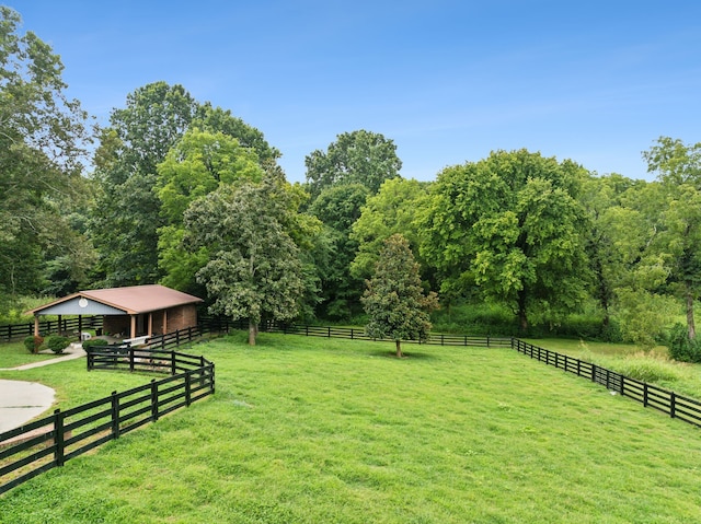 view of yard with a rural view