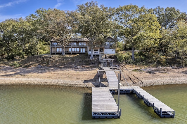 view of dock with a water view