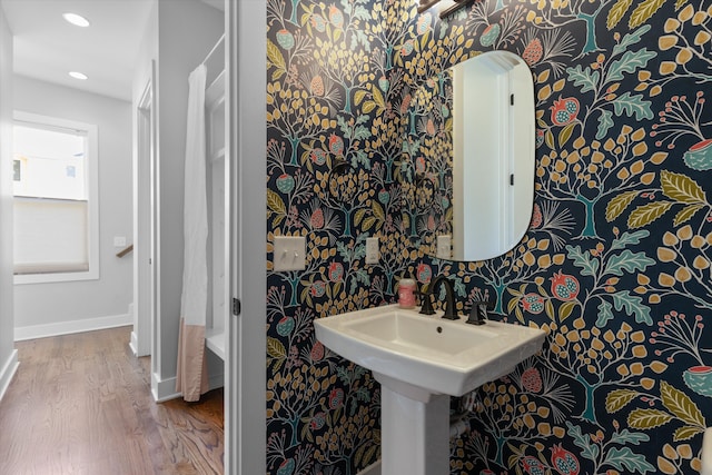 bathroom featuring hardwood / wood-style flooring