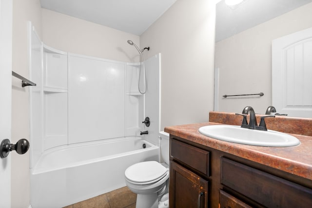 full bathroom featuring vanity, tile patterned floors, toilet, and shower / bathing tub combination