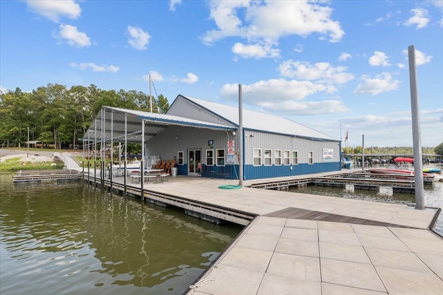 dock area with a water view