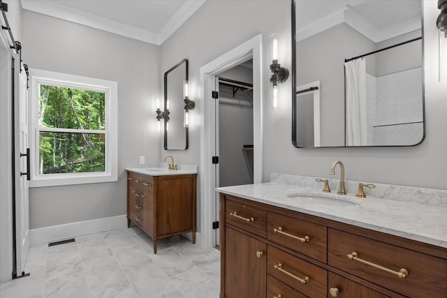 bathroom featuring vanity and ornamental molding