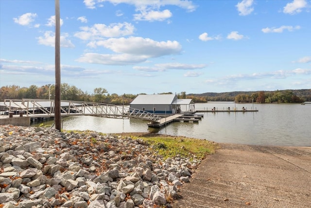 view of dock with a water view