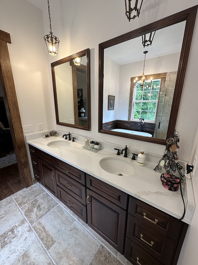 bathroom with vanity and walk in shower