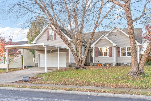 bungalow-style home featuring a carport and a front lawn