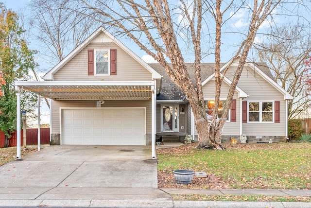 view of front facade with a front yard and a garage