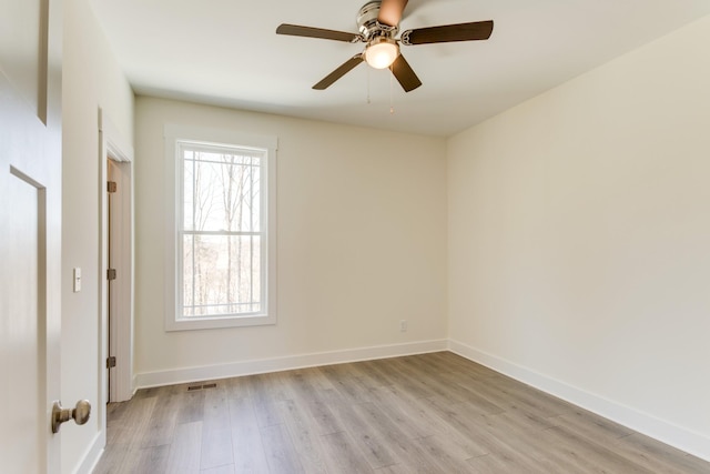 spare room featuring ceiling fan and light hardwood / wood-style floors