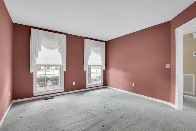 unfurnished room featuring carpet flooring and a textured ceiling