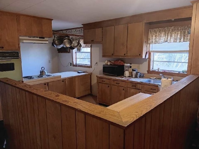 kitchen with a healthy amount of sunlight, wall oven, stainless steel gas stovetop, and sink