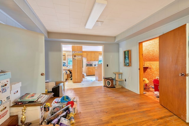 corridor with light wood-type flooring