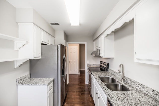 kitchen featuring dark wood-type flooring, white cabinetry, sink, and stainless steel appliances